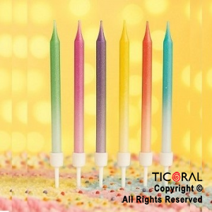 VELA DEGRADE MULTICOLOR CON PORTAVELA x 6 UNIDADES