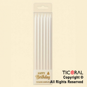 VELA 12 CM BLANCO PERLADO CON PORTAVELA x 12 UNIDADES