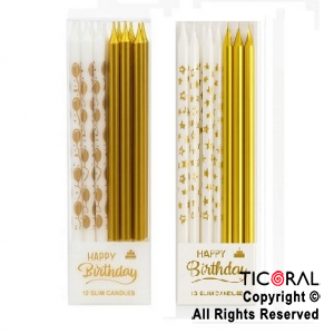 VELA 12 CM ORO Y BLANCO ESTAMPADO CON PORTAVELA x 12 UNIDADES