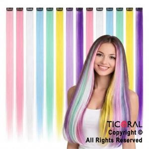 EXTENSION MECHAS DE PELO 55 CM COLORES PASTEL PACK X 20 UNIDADES