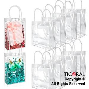 BOLSITAS PVC TRANSPARENTE CON MANIJAS Y BROCHE 15X15X8 CM (PACK X 12 UNIDADES)