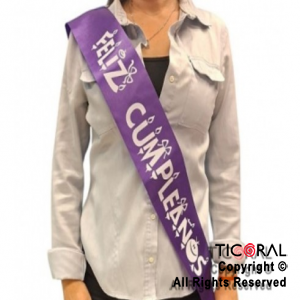 BANDA FELIZ CUMPLEAOS VIOLETA Y BLANCO x 1 UNIDAD