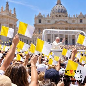 BANDERA PLASTICA PAPAL COMUNION 15 X 25CM x 25 UNIDADES