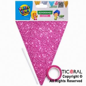 BANDERIN TRIANGULAR GLITTER DX ROSA/FUCSIA x 1