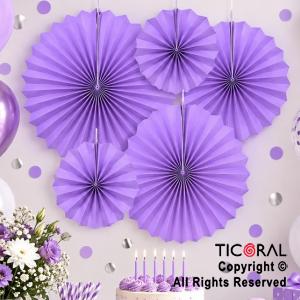 ADORNO GUIRNALDA ABANICO ROSETAS CARTULINA DISE�O LILA PLENO KIT X 6 UNIDADES