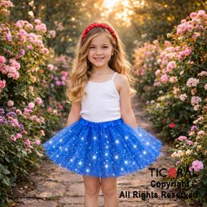 POLLERA TUTU INFANTIL CON BRILLOS AZUL DE 30 CM DE LARGO