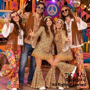 DISFRAZ HIPPIE MUJER VESTIDO Y POLAINAS ADULTO TALLE UNICO