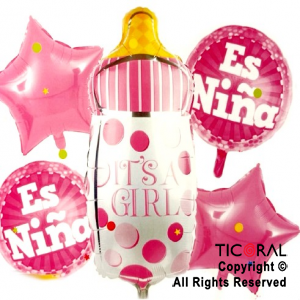 Set Globos Baby Shower Cortina Banderin Rosa Nena Bebe