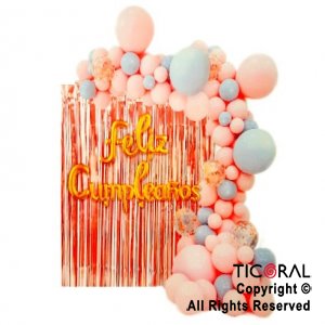 Set de globos feliz cumpleaños con cortina