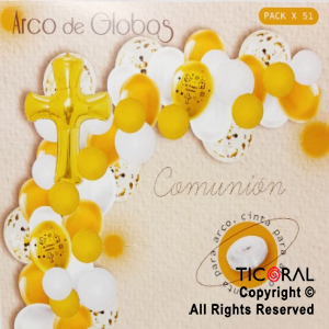 Combo Deco Arco Globos Comunion Amarillo Blanco Dorado