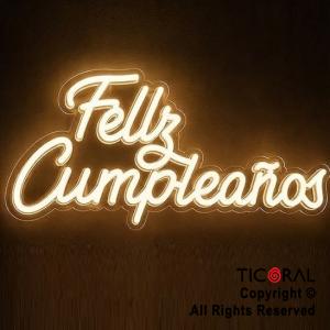 CARTEL NEON LED FELIZ CUMPLEA�OS BLANCO CALIDO USB