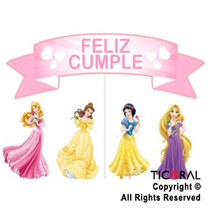 ADORNO PINCHE FELIZ CUMPLE PRINCESAS x 5 UNIDADES