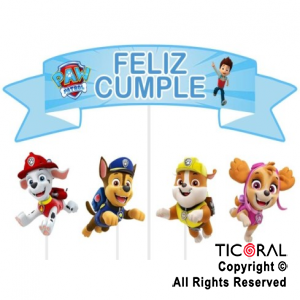 ADORNO PINCHE FELIZ CUMPLE PAW PATROL x 5 UNIDADES