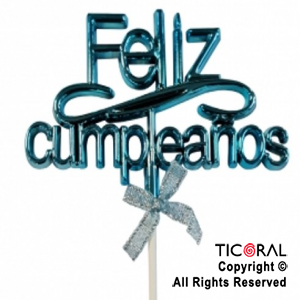 CAKE TOPPER FELIZ CUMPLEAOS COLOR AZUL CON PINCHE X 1
