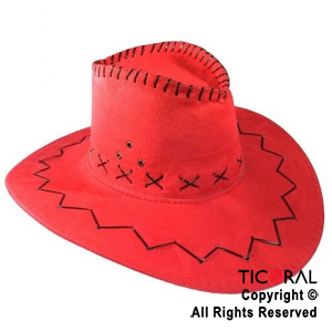 SOMBRERO COWBOY PREMIUM ROJO DE TELA X 1