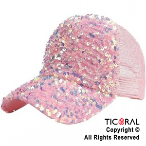 SOMBRERO VISERA TRUCKER LENTEJUELAS TORNASOLADO PLUSH ROSA CAP x 1