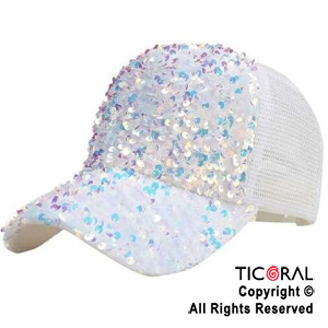 SOMBRERO VISERA TRUCKER LENTEJUELAS TORNASOLADO PLUSH BLANCO CAP x 1