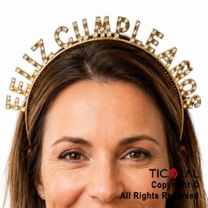 VINCHA FELIZ CUMPLEA�OS PLASTICA CON STRASS ORO X 1