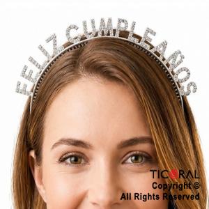 VINCHA FELIZ CUMPLEA�OS PLASTICA CON STRASS PLATA X 1