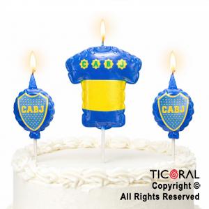 VELA SET CAMISETA Y GLOBOS DE BOCA JUNIORS X 3 PIEZAS