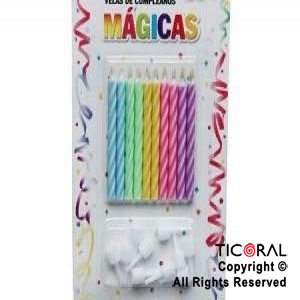 VELAS 6 CM MAGICAS MULTICOLOR x 10