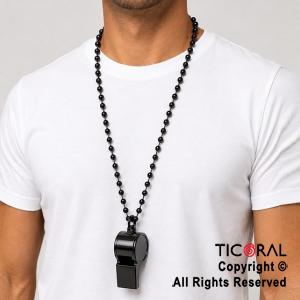 COLGANTE COLLAR DE CUENTAS CON SILBATO NEGRO x 1