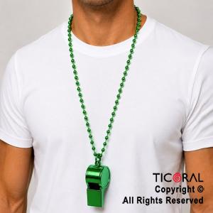 COLGANTE COLLAR DE CUENTAS CON SILBATO VERDE x 1