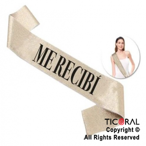 BANDA GLITTER ME RECIBI ORO Y NEGRO x 1 UNIDAD