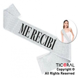 BANDA GLITTER ME RECIBI PLATA Y NEGRO x 1 UNIDAD