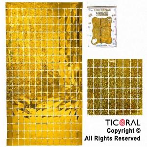 CORTINA DE CUADROS METALIZADA HOLOGRAFICA DORADA LASER 2MT X 1MT x 1