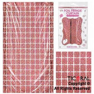 CORTINA DE CUADROS METALIZADA HOLOGRAFICA ROSA GOLD LASER 2MT X 1MT x 1