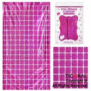 CORTINA DE CUADROS METALIZADA HOLOGRAFICA FUCSIA LASER 2 MT X 1MT x 1