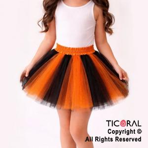 POLLERA TUTU INFANTIL LISA NARANJA Y NEGRO HALLOWEEN DE 30 CM DE LARGO