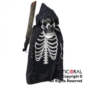 SET CALAVERA PECHERA-CAPA CAPUCHA-MACHETE CON SANGRE x 1