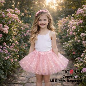 POLLERA TUTU INFANTIL CON BRILLOS ROSA DE 30 CM DE LARGO