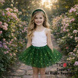 POLLERA TUTU INFANTIL CON BRILLOS VERDE DE 30 CM DE LARGO