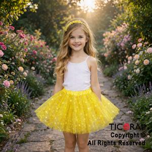 POLLERA TUTU INFANTIL CON BRILLOS AMARILLO DE 30 CM DE LARGO