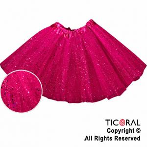 POLLERA TUTU INFANTIL CON BRILLOS FUCSIA DE 30 CM DE LARGO
