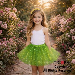 POLLERA TUTU INFANTIL CON BRILLOS VERDE MANZANA DE 30 CM DE LARGO