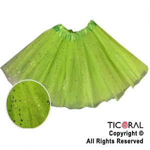 POLLERA TUTU INFANTIL CON BRILLOS VERDE MANZANA DE 30 CM DE LARGO