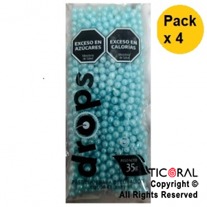 DROPS PERLAS CELESTE MEDIANAS 35 GR x 4 PAQUETES
