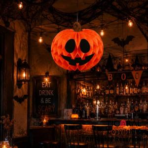 ADORNO COLGANTE CALABAZA PAPEL HALLOWEEN PUMPKIN 20 CM NARANJA (HWP26066)