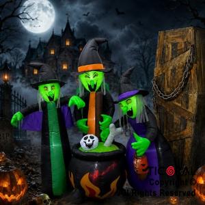 INFLABLE DECORACION BRUJAS CON CALDERO LUMINOSO TERROR 1.8 MTS