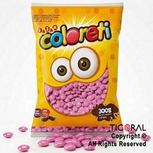 LENTEJAS DE CHOCOLATE COLORETI COLOR ROSA X 300 GR