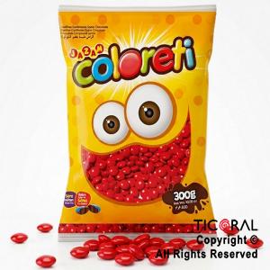LENTEJAS DE CHOCOLATE COLORETTI COLOR ROJO X 300 GR