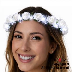 VINCHA CORONA FLORES BLANCAS LUMINOSO LED X 10