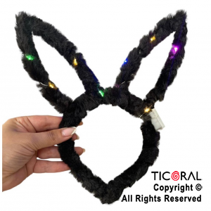 VINCHA OREJAS DE CONEJO LUMINOSA PELUCHE COLOR NEGRO X 12