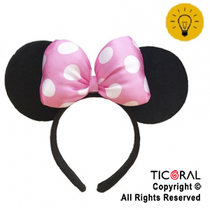 VINCHA RATON LUNARES CON MOO LUMINOSA ROSA  X 1