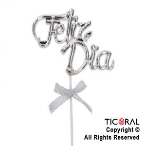 CAKE TOPPER FELIZ DIA PLATA X 1