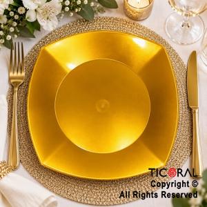 PLATO CUADRADO POSTRE 17CM ORO PP x 10